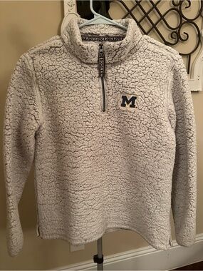 University of Michigan Cream Sherpa Cowl Pullover with Navy & Maize Patch